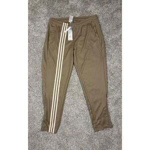 Adidas Aeroready Tiro Track Pants Khaki  Brown Tan 3-Stripe Joggers Womens L NEW